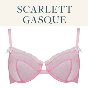 NWT SCARLETT GASQUE Women’s Pink Lace Sheer Polka Dot Bra Size 32B
